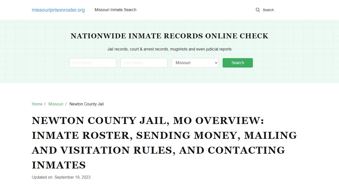 Newton County Jail, MO: Offender Lookip, Visitations, Contact Info